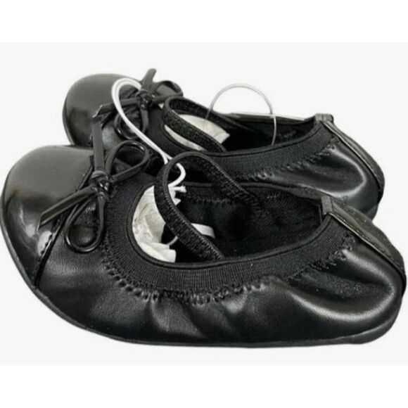 Baby Girls' Black‎ Ballet Flats With Bow & Elastic Strap Size 4 - Picture 4 of 4